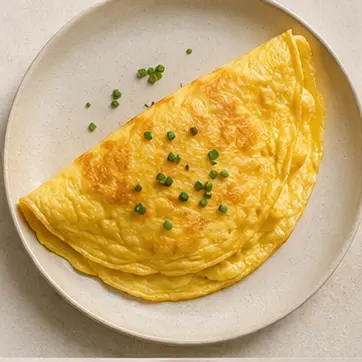 Omelette cuite, illustration commune aux recettes de la famille des omelettes